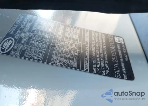 2026 Land Rover Range Rover Velar P250 Dynamic Se z USA, uszkodzony, nr VIN SALYL2EX9TA819902